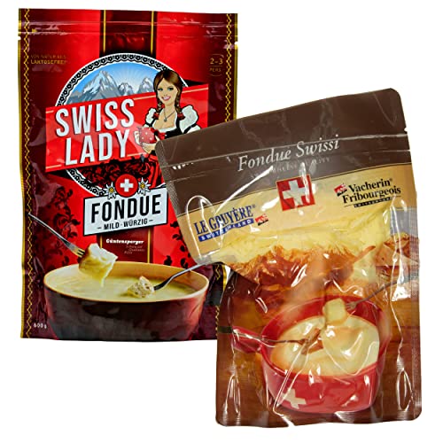 Food-United FONDUE-KÄSE Set Kombi 2 x500g MARGOT FROMAGES Fondue Swissi &2 x600g GÜNTENSPERGER Swiss Lady Fondue aus Le Gruyère Vacherin Fribourgeois Käse und Swiss Lady Käse für Caquelon (2) von FOOD-UNITED