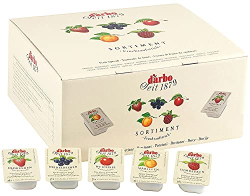 Food-United FRUCHTAUFSTRICH 5-Frucht Mini-Set 100x 25g praktische Einzelportionen fruchtiger fruit spread original von DARBO aus Marille Erdbeere Himbeere Heidelbeere Weichsel von FOOD-UNITED