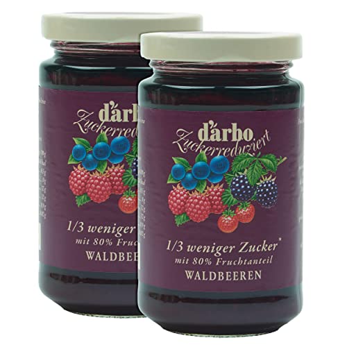 Food-United FRUCHTAUFSTRICH ZUCKERREDUZIERT Waldbeeren 250g Glas von DARBO 1-3 weniger Zucker forest berries fruit spread mit 80% Fruchtanteil passend für Waldbeerkuchen Gebäck Frühstück (1) von FOOD-UNITED