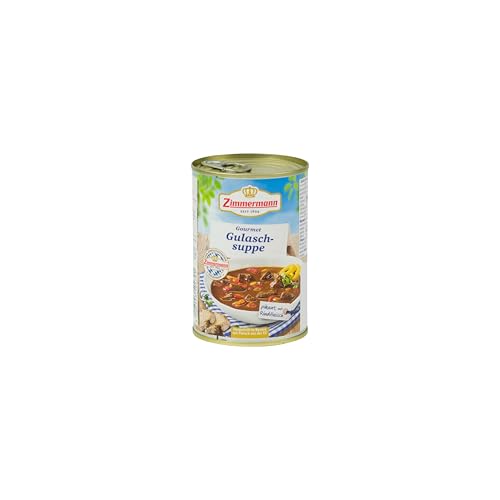 Food-United GOURMET GULASCHSUPPE 400ml Dose | herzhaft | pikant | aus Bayern von ZIMMERMANN | bayerische Spezialität | Rindergulasch-Suppe mit Gemüse verfeinert von FOOD-UNITED