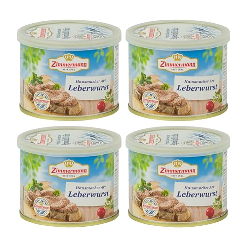 Food-United HAUSMACHER LEBERWURST GQB 4x200g Döschen | Qualitäts- und Herkunftssicherungsprogramm “Geprüfte-Qualität-Bayern” | Dosen-Wurst | bayerische Spezialität | von ZIMMERMANN von FOOD-UNITED