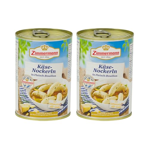 Food-United KÄSEKNOCKERLN 2x400ml | 7 Käsespätzle | Kasnockn | Kasnocken | von ZIMMERMANN | Käse-Nockerln | Käsenockerl in Fleisch-Bouillon-Brühe | mit Gorgonzola und Gouda verfeinert von FOOD-UNITED