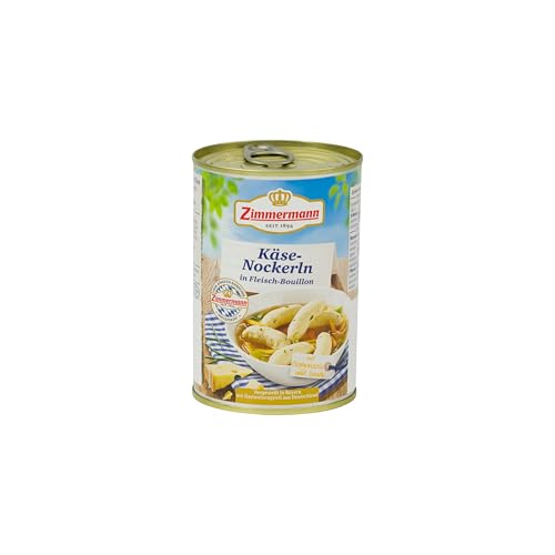 Food-United KÄSEKNOCKERLN 400ml | 7 Grießnockerln | Kasnockn | Kasnocken | von ZIMMERMANN | Käse-Nockerln | Käsenockerl in Fleisch-Bouillon-Brühe | mit Gorgonzola und Gouda verfeinert von FOOD-UNITED