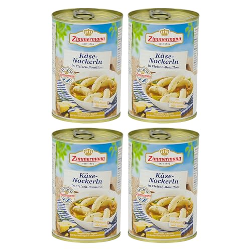 Food-United KÄSEKNOCKERLN 4x400ml | 7 Grießnockerln | Kasnockn | Kasnocken | von ZIMMERMANN | Käse-Nockerln | Käsenockerl in Fleisch-Bouillon-Brühe | mit Gorgonzola und Gouda verfeinert von FOOD-UNITED