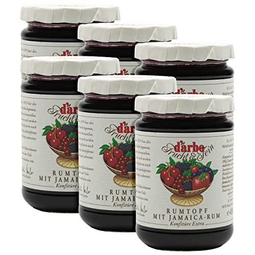 Food-United KONFITÜRE EXTRA RUMTOPF 450g Glas von DARBO Naturrein rum pot jam mit 1% Jamaica Rum passend für Torte Crepes Früchtekuchen Gebäck Füllungen Abendsnacks (1) von FOOD-UNITED