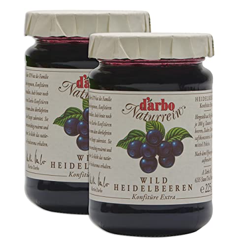 Food-United KONFITÜRE EXTRA Wild-Heidelbeere 4x 225g Single-Glas von DARBO Naturrein bluberry jam Blaubeerkonfitüre passend für ein Single-Frühstück Waldbeer-Kuchen Schwarzbeer-Füllungen (4) von FOOD-UNITED