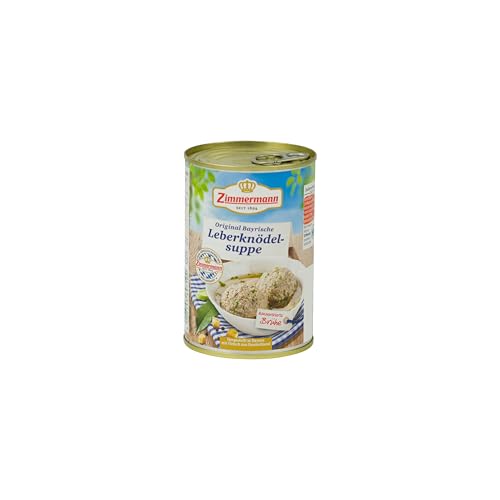 Food-United LEBERKNÖDEL SUPPE 400ml Dose | Knödel | herzhaft | deftig | aus Bayern von ZIMMERMANN | bayerische Spezialität | traditionelle Suppe mit feiner Leber in konzentrierter Brühe (1) von FOOD-UNITED