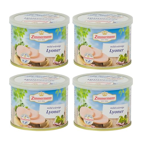 Food-United LYONER mild würzig GQB 4x200g Döschen | Qualitäts- und Herkunftssicherungsprogramm “Geprüfte-Qualität-Bayern” | Dosen-Wurst | bayerische Spezialität | von ZIMMERMANN von FOOD-UNITED