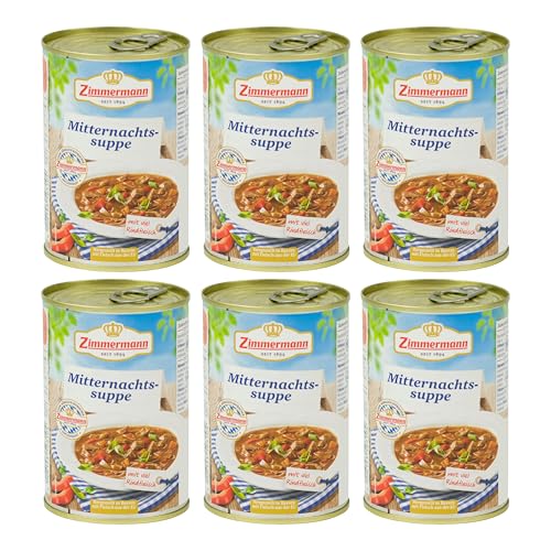 Food-United MITTERNACHTS SUPPE 6x400ml Dose | herzhaft | würzig | aus Bayern von ZIMMERMANN | bayerische Spezialität | Rindergulasch-Suppe mit Paprika Zwiebel Karotten von FOOD-UNITED