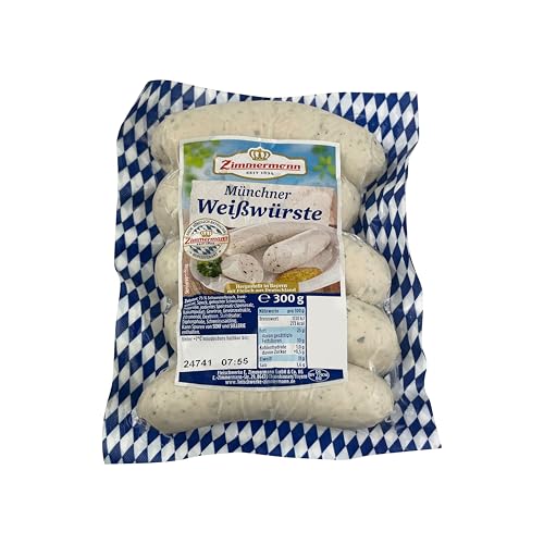 Food-United ORIGINAL MÜNCHNER WEIßWÜRSTE 300g | bayerische Wurstspezialität | Brühwurst | von ZIMMERMANN | mit Petersilie Muskatblüte und einem Hauch Zitronennote | perfekt zu Bier Brezel (1) von FOOD-UNITED