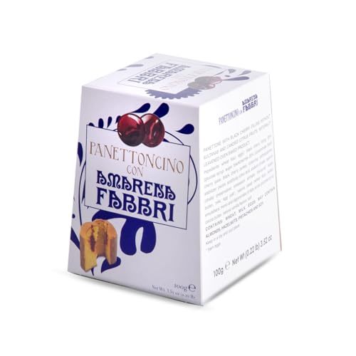 Food-United PANETTONE MINI 100g | Hefekuchen klein mit Amarena-Kirschen | FABBRI 1905 | panettoncino con amarene dall'Italia | als Weihnachtspräsent-Idee o. als Alt. Weihnachtskuchen Hefestollen (1) von FOOD-UNITED