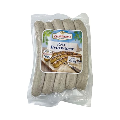 Food-United ROSTBRATWURST 350g | gebrüht | grob | bayerische Wurstspezialität | Brühwurst | Rostbratwürstchen von ZIMMERMANN | Würzig mit Schweinefleischeinlage | perfekt zu Sauerkraut (1) von FOOD-UNITED