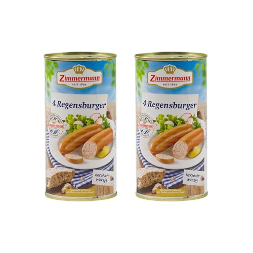 Food-United Regensburger Würste 2x550g Dose | knackig im Biss | Knackwurst | Handwurst | Knacker | Dicke | Buchenholz geräuchert | Würzig | bayerische Wurstspezialität | Brühwurst von ZIMMERMANN (2) von FOOD-UNITED