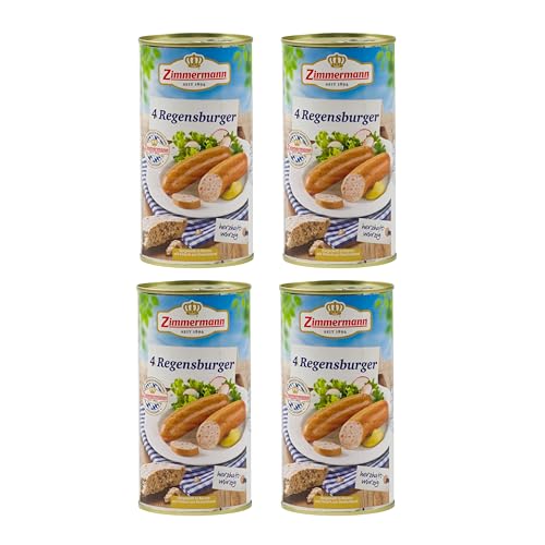 Food-United Regensburger Würste 4x550g Dose | knackig im Biss | Knackwurst | Handwurst | Knacker | Dicke | Buchenholz geräuchert | Würzig | bayerische Wurstspezialität | Brühwurst von ZIMMERMANN (4) von FOOD-UNITED