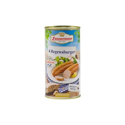 Food-United Regensburger Würste 550g Dose | knackig im Biss | Knackwurst | Handwurst | Knacker | Dicke | Buchenholz geräuchert | Würzig | bayerische Wurstspezialität | Brühwurst von ZIMMERMANN (1) von FOOD-UNITED