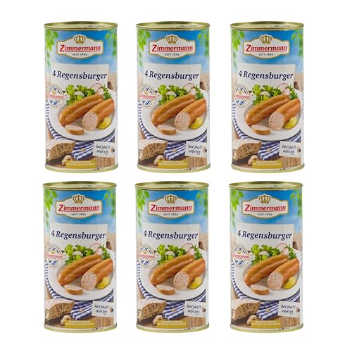 Food-United Regensburger Würste 6x550g Dose | knackig im Biss | Knackwurst | Handwurst | Knacker | Dicke | Buchenholz geräuchert | Würzig | bayerische Wurstspezialität | Brühwurst von ZIMMERMANN (6) von FOOD-UNITED