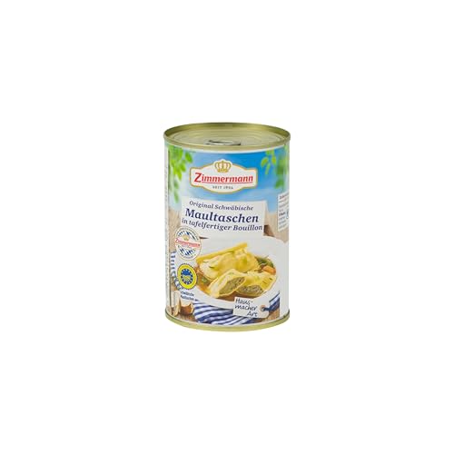 Food-United SCHWÄBISCHE-MAULTASCHEN 400ml | Original g.g.A. | 2 Maultaschen | Schweinefleisch-Spinat-Füllung | von ZIMMERMANN | bayerische Spezialität | nach Hausmacherart hergestellt von FOOD-UNITED