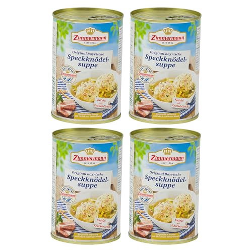 Food-United SPECKKNÖDEL SUPPE 4x400ml Dose | Knödel | herzhaft | aus Bayern von ZIMMERMANN | bayerische Spezialität | traditionelle Suppe mit deftigen Speckstückchen in köstlicher Bouillon von FOOD-UNITED