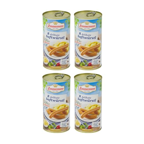 Food-United Saftwürstl Bockwurst 4x550g Dose | Buchenholz geräuchert | Würzig | bayerische Wurstspezialität | Brühwurst | feine Majoran-Note | ZIMMERMANN | in zartem Natursaitling (4) von FOOD-UNITED