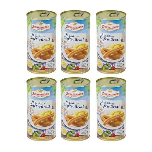 Food-United Saftwürstl Bockwurst 6x550g Dose | Buchenholz geräuchert | Würzig | bayerische Wurstspezialität | Brühwurst | feine Majoran-Note | ZIMMERMANN | in zartem Natursaitling (6) von FOOD-UNITED