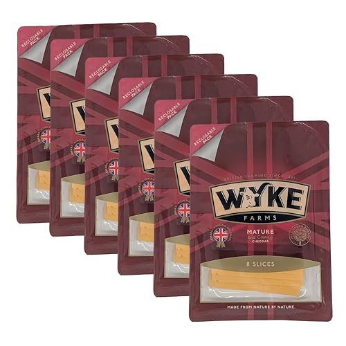 Food-United reifer CHEDDAR-KÄSE 48 Scheiben 6x160g von WYKE Farms mature grated cheddar cheese 6 Monate gereift englischer Hartkäse ideal zu Burger Sandwiches Wraps Käseplatten Saucen von FOOD-UNITED