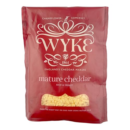 Food-United reifer CHEDDAR-KÄSE gerieben 180g von WYKE Farms mature grated cheddar cheese 6 Monate gereift englischer Hartkäse perfekt zu Gratins Pasta Pizza Aufläufe Nachos Gemüse von FOOD-UNITED