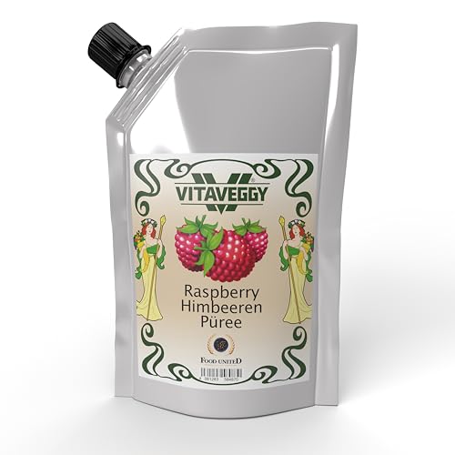 VITAVEGGY HIMBEER-FRUCHT-PÜREE 1kg von Food-United raspberry-fruit-puree für Himbeeren-Smoothie-Saft Erdbeer-Himbeer-Sorbet-Cocktail-Shake ohne Aroma- Farb- & Konservierungsmittel (1) von FOOD-UNITED