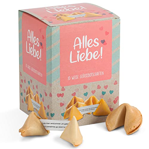 FOOD Crew 10 Glückskekse „Alles Liebe!” - Glückskeks als kleine Geschenke Idee für Familie, Freunde, Kollegen - Adventskalender Füllung - Glückskekse Silvester - Kleinigkeiten für Adventskalender von FOOD crew