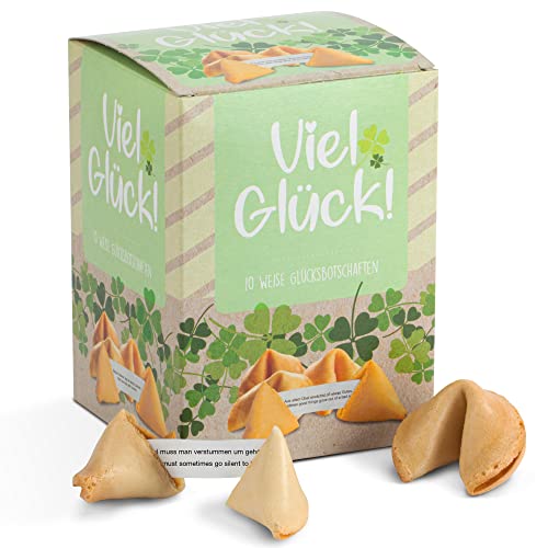 FOOD Crew 10 Glückskekse „Viel Glück” - Glückskeks als kleine Geschenke Idee für Familie, Freunde, Kollegen - Viel Glück Geschenke – Glückskekse Silvester oder als nettes Mitbringsel zu Abendessen von FOOD crew