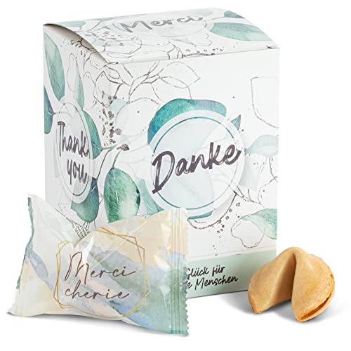 FOOD crew 10 Glückskekse Danke – Dankeschön Geschenke klein Einzeln verpackt in Box – Dankeschön Hochzeit - Made in Germany – Danke Geschenk - Gastgeschenke Geburtstag von FOOD crew