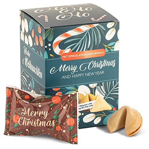 FOOD Crew 10x Weihnachtsglückskekse mit Spekulatius Geschmack - Glückskekse - Süßigkeiten Weihnachten - Gebäck Einzeln Verpackt mit deutschen Sprüchen - Vegan - Made in Germany von FOOD crew