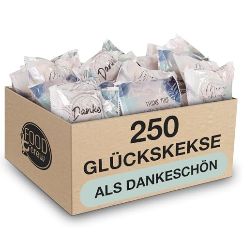 FOOD crew 250x Glückskekse Danke - Dankeschön Geschenke klein Einzeln verpackt in Box - Dankeschön Hochzeit - Made in Germany - Ein Kleines Dankeschön Geschenk - Danke Geschenk von FOOD crew