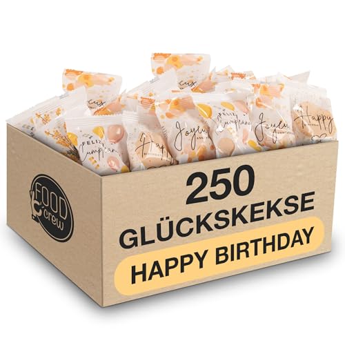 FOOD crew 250x Glückskekse Happy Birthday - Glückskeks als kleine Geschenke Idee - Geburtstag Geschenk - Kleines Geschenk - Als Geburtstagsgeschenk für Familie & Freunde - Süßigkeiten Geburtstag von FOOD crew