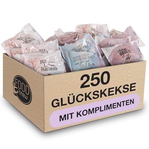 FOOD crew 250x Glückskekse Komplimente - Glückskekse als kleine Geschenke Idee für Familie, Freunde, Kollegen - Sprüche auf Deutsch - Made in Germany - kleine Geschenke Kompliment Kekse von FOOD crew