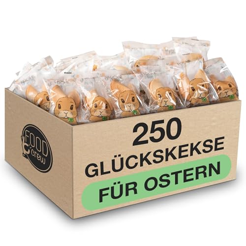 FOOD crew 250x Glückskekse Ostern - Ostersüßigkeiten - Glückskeks Einzeln Verpackt - Glückskekse mit Sprüchen Deutsch - Ostergeschenke - Vegane Süßigkeiten - Ostern Mitgebsel von FOOD crew