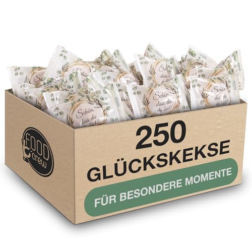 FOOD crew 250x Glückskekse Schön dass du da bist - Einzeln Verpackt - Gastgeschenk Hochzeit Gäste mit Sprüchen Deutsch - Gastgeschenke Kommunion Hochzeit Geburtstag - Vegane Süßigkeiten von FOOD crew