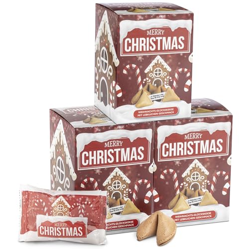 FOOD crew 30x Weihnachtsglückskekse mit Lebkuchen Geschmack – Glückskekse - Süßigkeiten Weihnachten - Gebäck Einzeln Verpackt mit deutschen Sprüchen - Vegan - Made in Germany von FOOD crew