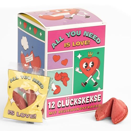 FOOD crew 12 x Partner Glückskeks für Paare mit Beziehungsfragen - ideal für romantische Anlässe oder zum Valentinstag - einzeln verpackt in buntem Design - Made in Germany von FOOD crew