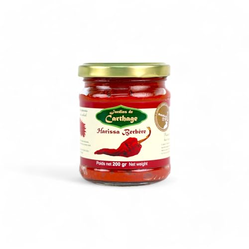 Harissa Paste Jardins de Carthage - Harissa Gewürzmischung Berbere aus Tunesien - Natürlich getrocknet und geräuchert - Vegetarisch & Vegan - 1X 200g Dose (200 GR) von FOODERIO ORIENTAL FOOD TRADE