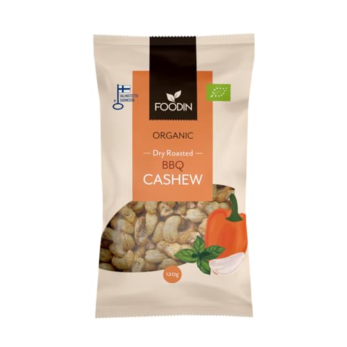 FOODIN BBQ Cashewkerne Bio-Eiweißreicher Gesunder Snack, Rauchig Gewürzte Glutenfreie Nüsse, Ölfrei Trocken Geröstete Cashews für Salate & Woks, Cashew Nuts Natürlich, Schuldfreies Naschen-120g von FOODIN