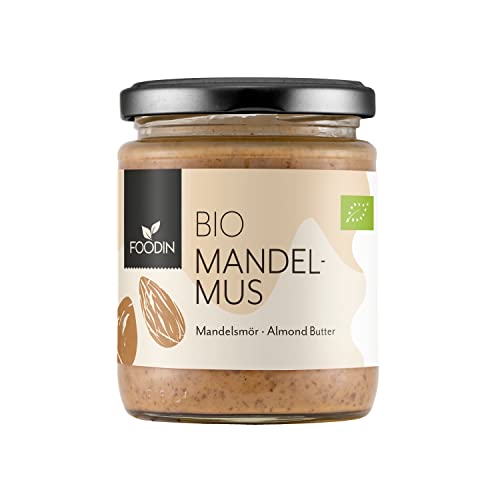 FOODIN Bio Mandelmus braun im Glas, Mandelbutter, ausgezeichnete Protein- und Fettsäurenquelle, 100% biologisch, glutenfrei und vegan (250g) von FOODIN