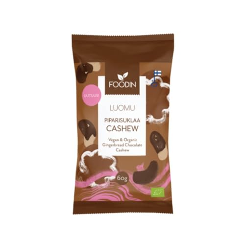 FOODIN Lebkuchen Schokolade Cashewkerne – Bio-Schokoladen-Cashewkerne, Vegan, Gesunder Snack, Ideal für Weihnachtsleckereien, Backen & Dekorieren von Desserts mit Roh kakao & Kokosblütenzucker – 8x60g von FOODIN