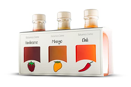 FOODOKO FINEST - Balsamico Essig Creme Geschenkset mit Himbeer-, Mango- & Chili in 3x100ml Fläschchen, Feinkost aus Spanien von FOODOKO FINEST