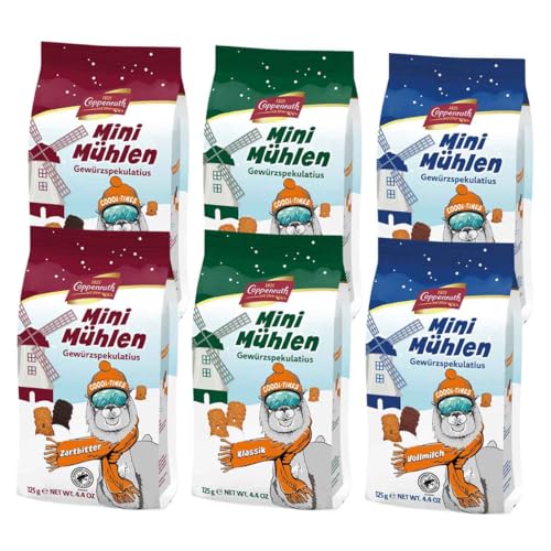 Coppenrath Mini Mühlen Gewürzspekulatius Set (6 x 125 g): 2 x Klassik, 2 x Vollmilch, 2 x Zartbitter von FOOODY 4U SINCE 2020 DEIN ONLINE KIOSK