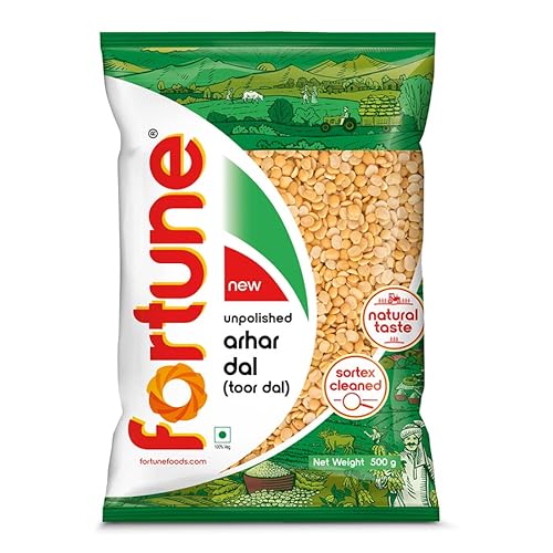 Erschließen Sie den Reichtum der Gesundheit mit Fortune's Spilit Lentils: Ein nährstoffreiches Hülsenfrucht-Kraftpaket für Ihre Küchenabenteuer (Fortune Toor Dal Plain/Pigeon Peas (500g)) von FORTUNE