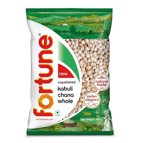 Erschließen Sie den Reichtum der Gesundheit mit Fortune's Spilit Lentils: Ein nährstoffreiches Hülsenfrucht-Kraftpaket für Ihre Küchenabenteuer (Fortune White Chickpeas/Kabuli Chana (500g)) von FORTUNE