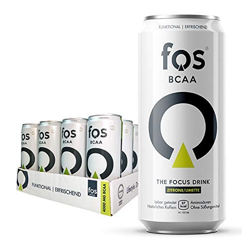 fos® BCAA Energy Drink (24x 330ml) Zitrone & Limette aus Hamburg | The Focus BCAA Drink: Dein Booster Pre Workout mit natürlichem Koffein | Booster Energy Drink mit Aminosäuren | Energie Drink von FOS