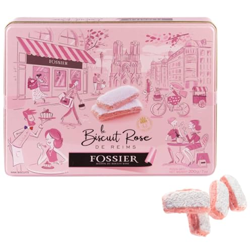 Fossier® | Kekse in Metalldose Aperitif und Dessert | Champagner-Aperitif-Kekse | Rosa Reims-Kekse | Dose mit knusprigen Keksen - 200 Gr von FOSSIER