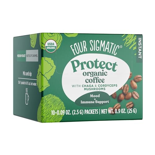 Four Sigmatic Organisches Instant-Kaffeepulver | Arabica Instantkaffee mit Cordyceps, Chaga & Eleuthero | Pilzkaffee-Instant-Mix für Konzentration & Immunsystem | 10 Beutel von FOUR SIGMATIC