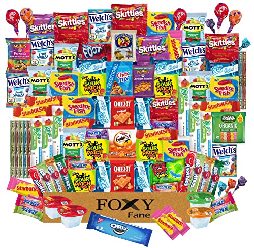 Foxy Fane Ultimative Snackbox mit einer Vielzahl von Knallbonbons, Keksen, Süßigkeiten und Chips, Großpackung leckerer Leckereien für Kinder, Jugendliche und Kinder jeden Alters, 100 Stück von FOXY FANE